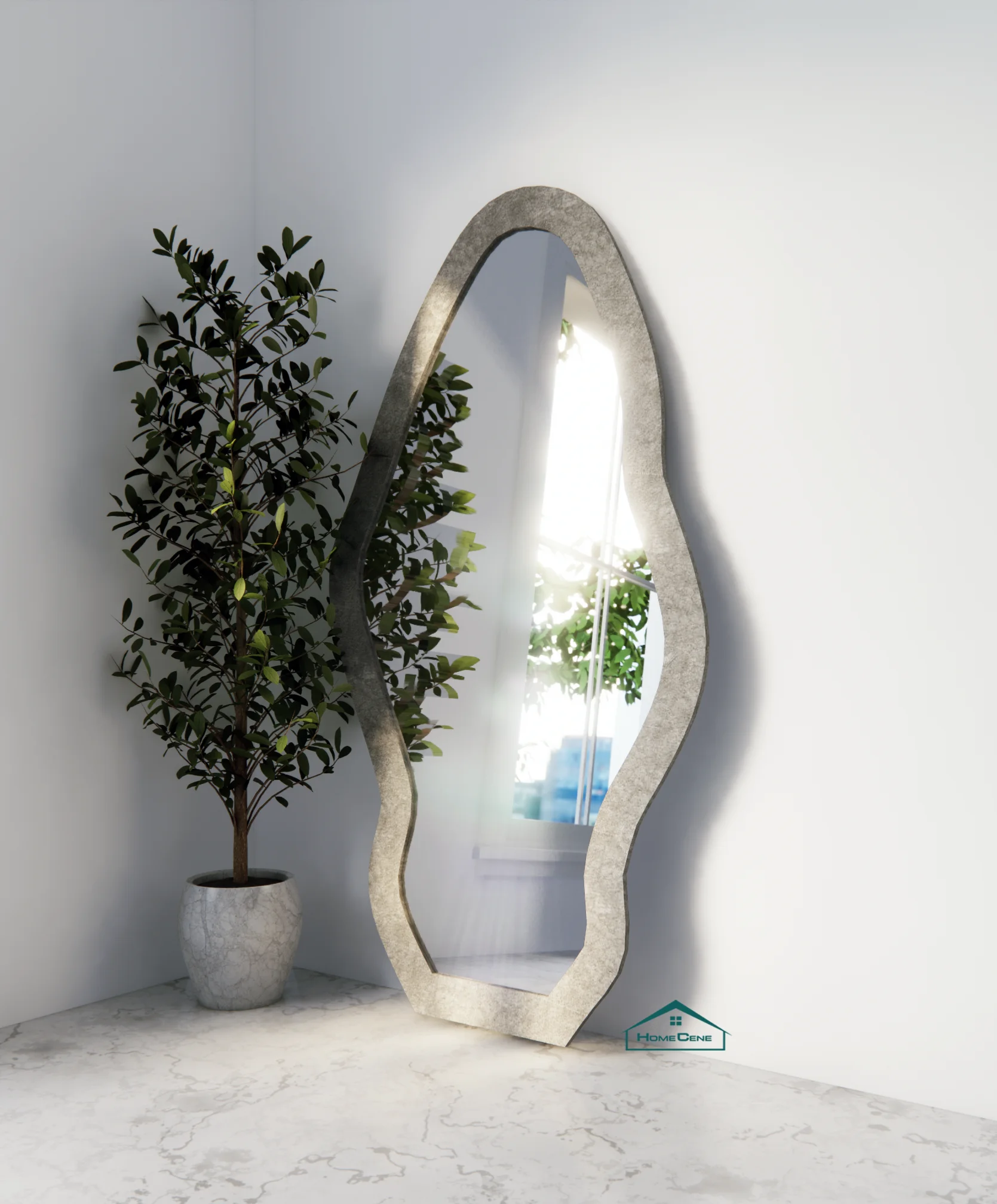Grey Squiggly Framed Flannelette Wall Mirror