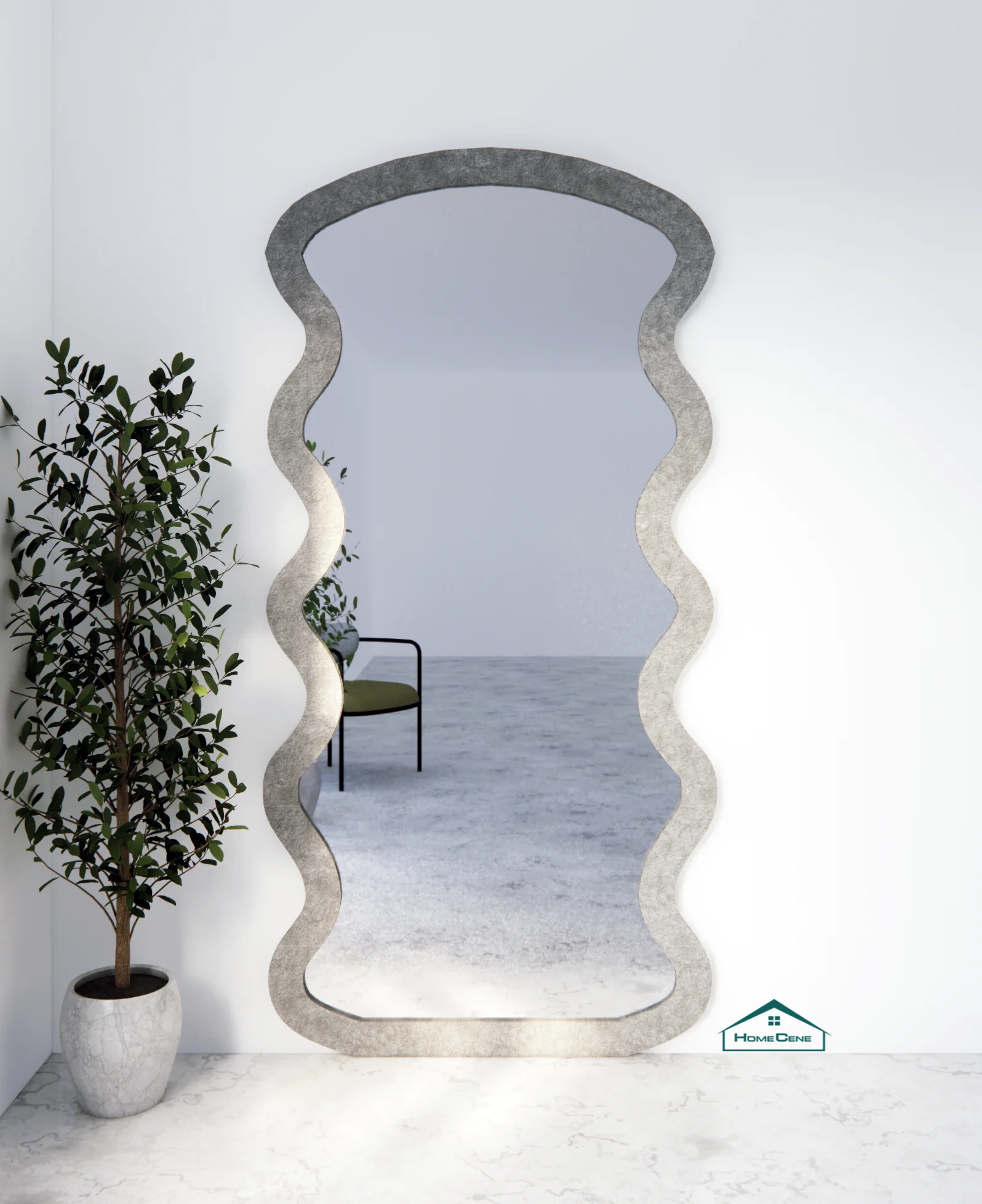 Wavy Black Framed Flannelette Fabric Wall Mirror