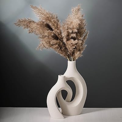 Oval Hollow Shape Vase Decor Set Beige