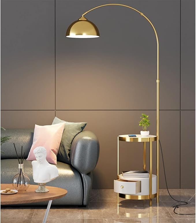 Luxe Arc Floor Lamp with Integrated Side Table