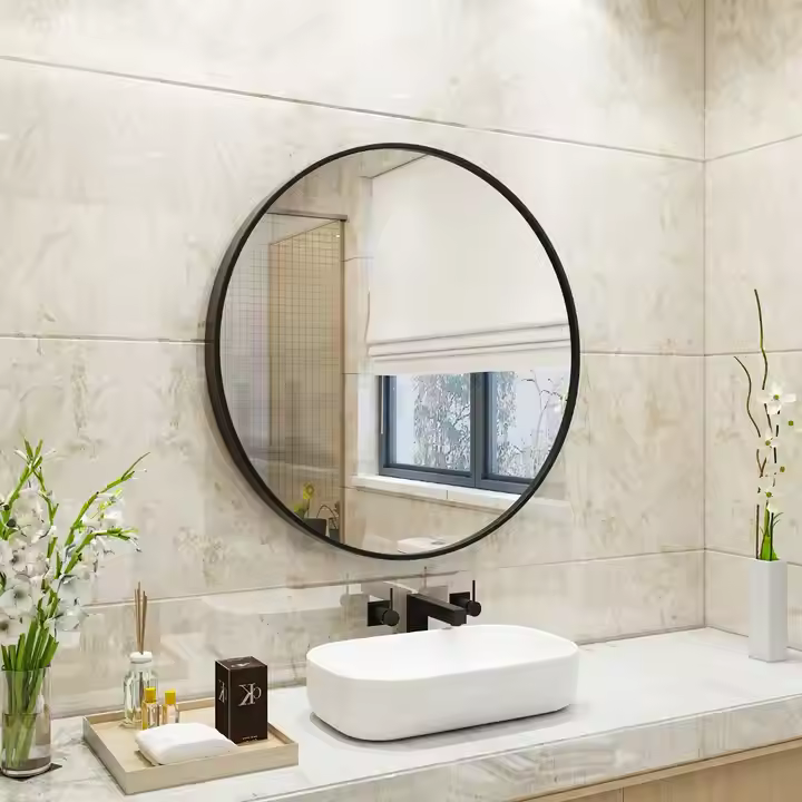 Black Framed Round Wall Mirror