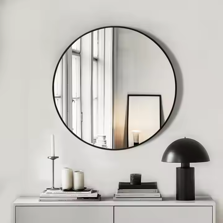 Black Framed Round Wall Mirror
