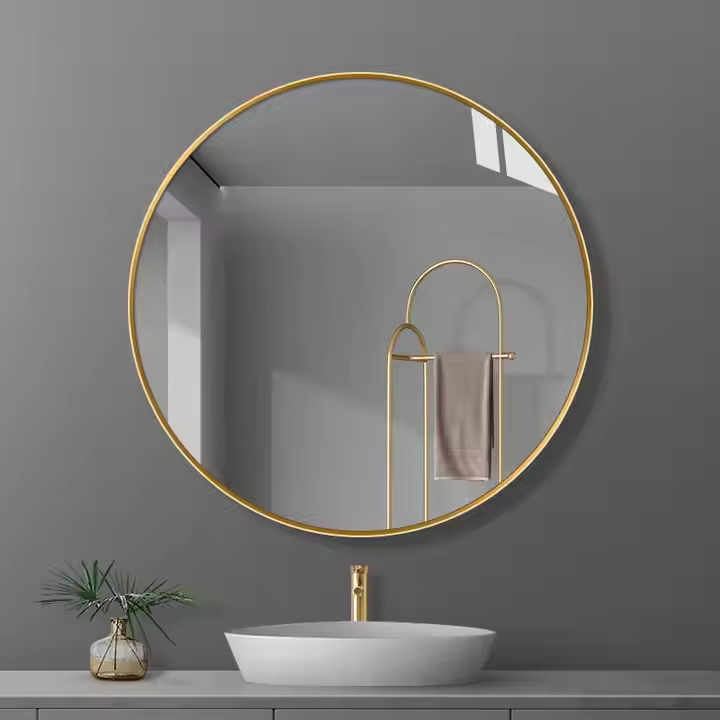 Golden Framed Round Wall Mirror