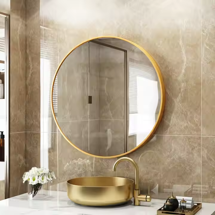 Golden Framed Round Wall Mirror