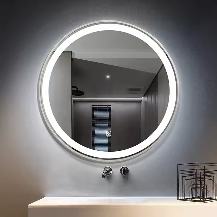 Silver Framed Round Wall Mirror (LED)