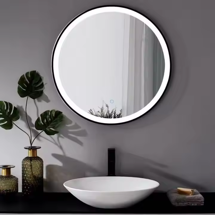 Black Framed Round Wall Mirror (LED)