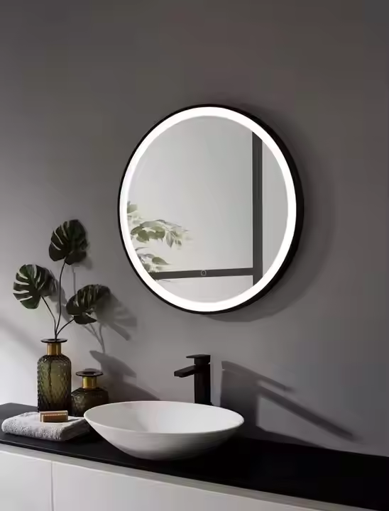 Black Framed Round Wall Mirror (LED)
