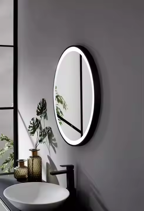 Black Framed Round Wall Mirror (LED)
