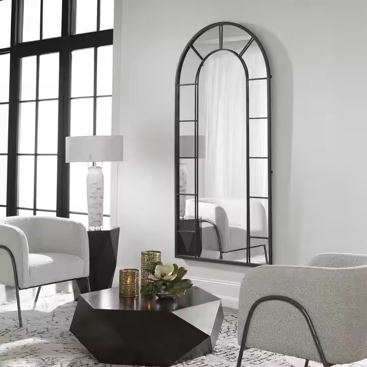Black Framed Window Arch Mirror
