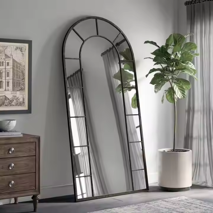 Black Framed Window Arch Mirror