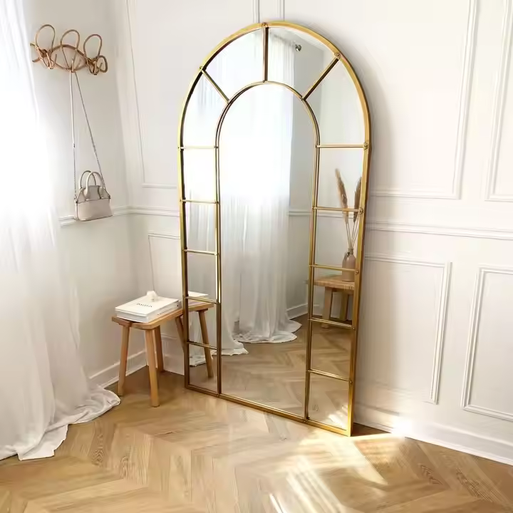 Golden Framed Window Arch Mirror