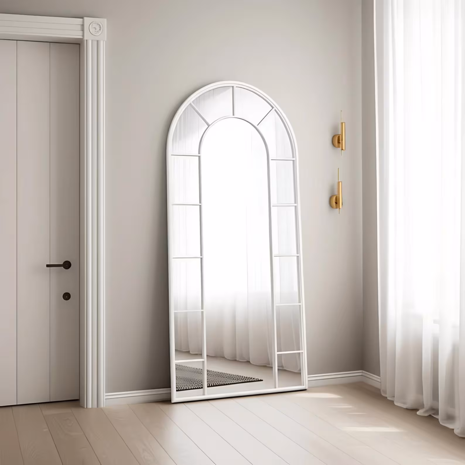 White Framed Window Arch Mirror
