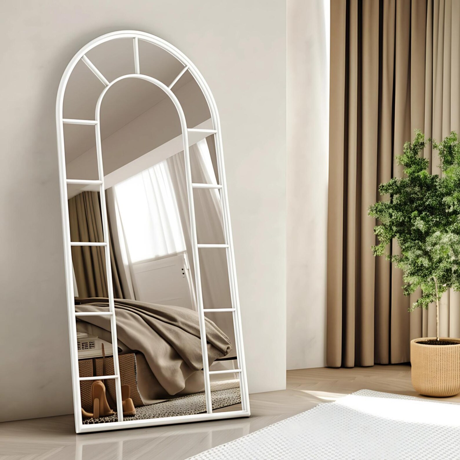White Framed Window Arch Mirror