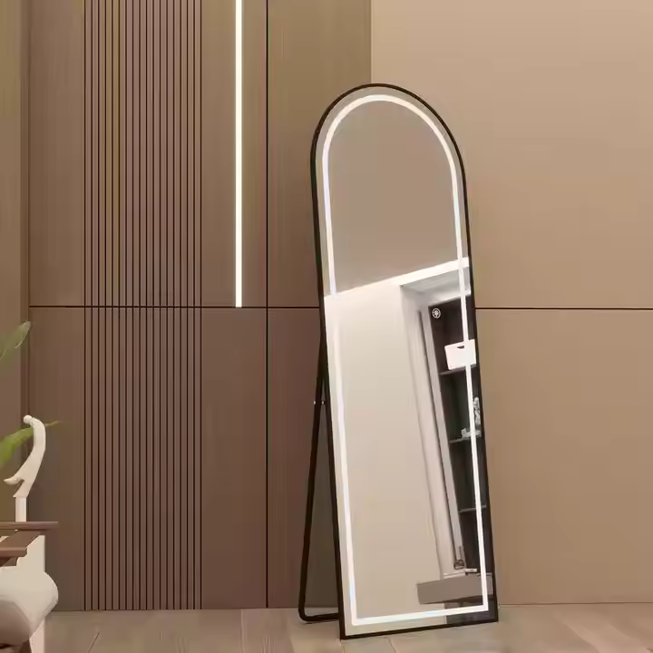 Black Framed Arched Wall Mirror With Stand (LED)