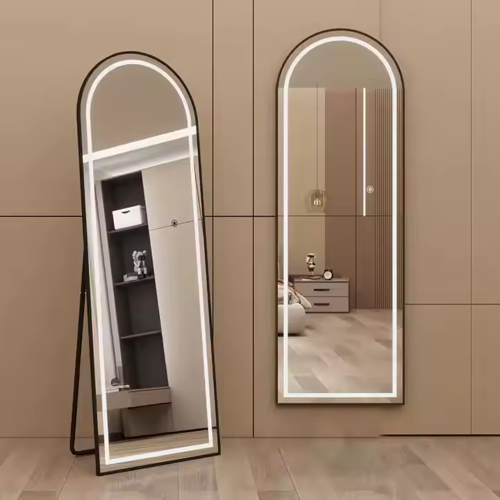 Black Framed Arched Wall Mirror With Stand (LED)