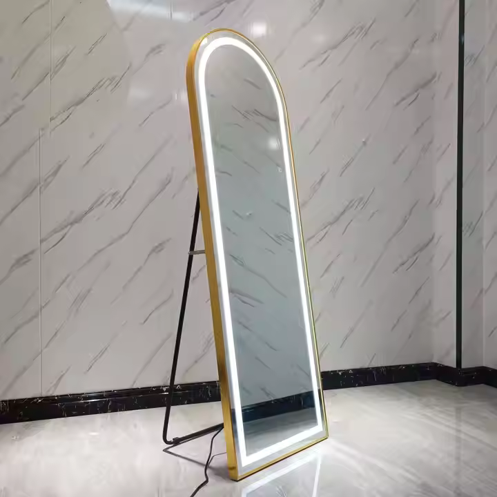 Golden Framed Arched Wall Mirror With Stand (LED)