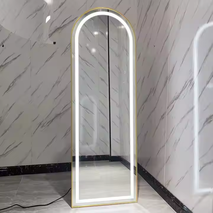 Golden Framed Arched Wall Mirror With Stand (LED)