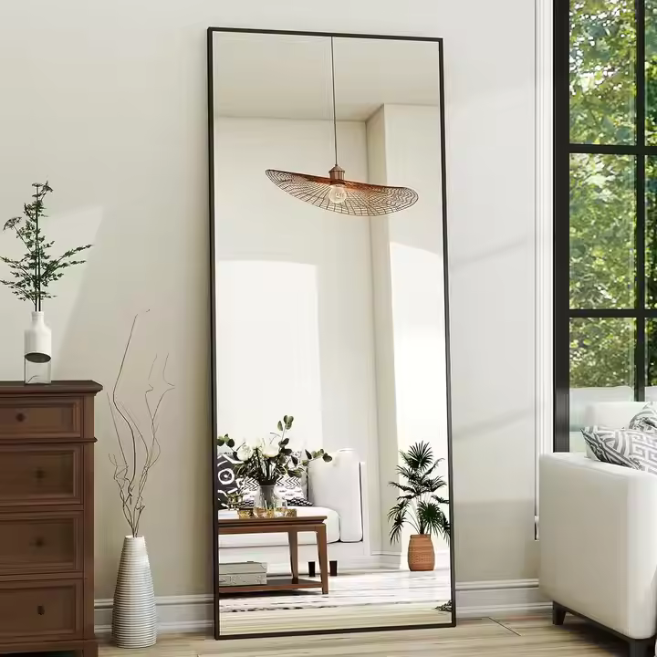 Black Framed Rectangular Large Metal Mirror