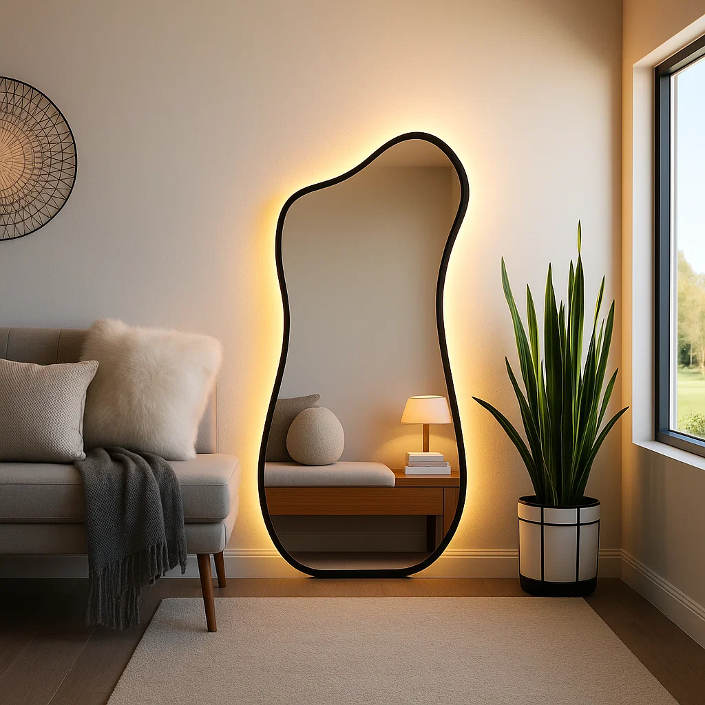 Black Framed Elle Irregular Mirror (LED)