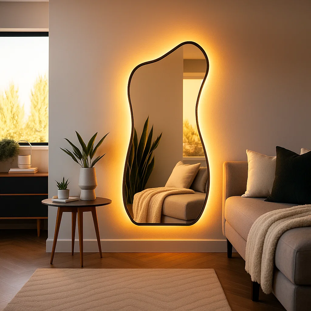 Black Framed Elle Irregular Mirror (LED)