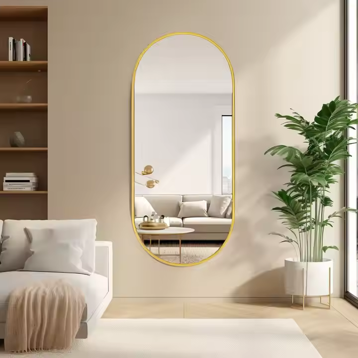 Oval Golden Framed Wall Mirror