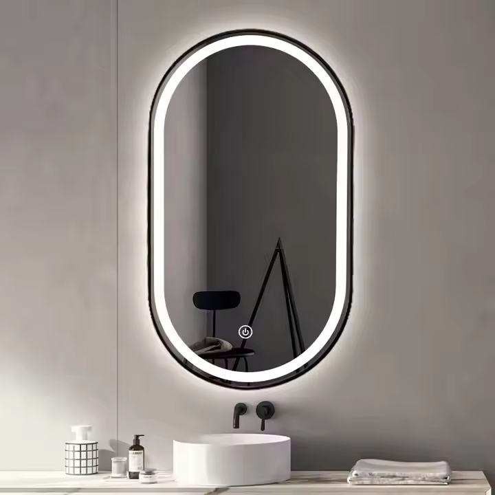 Black Framed Oval Wall Mirror (LED)