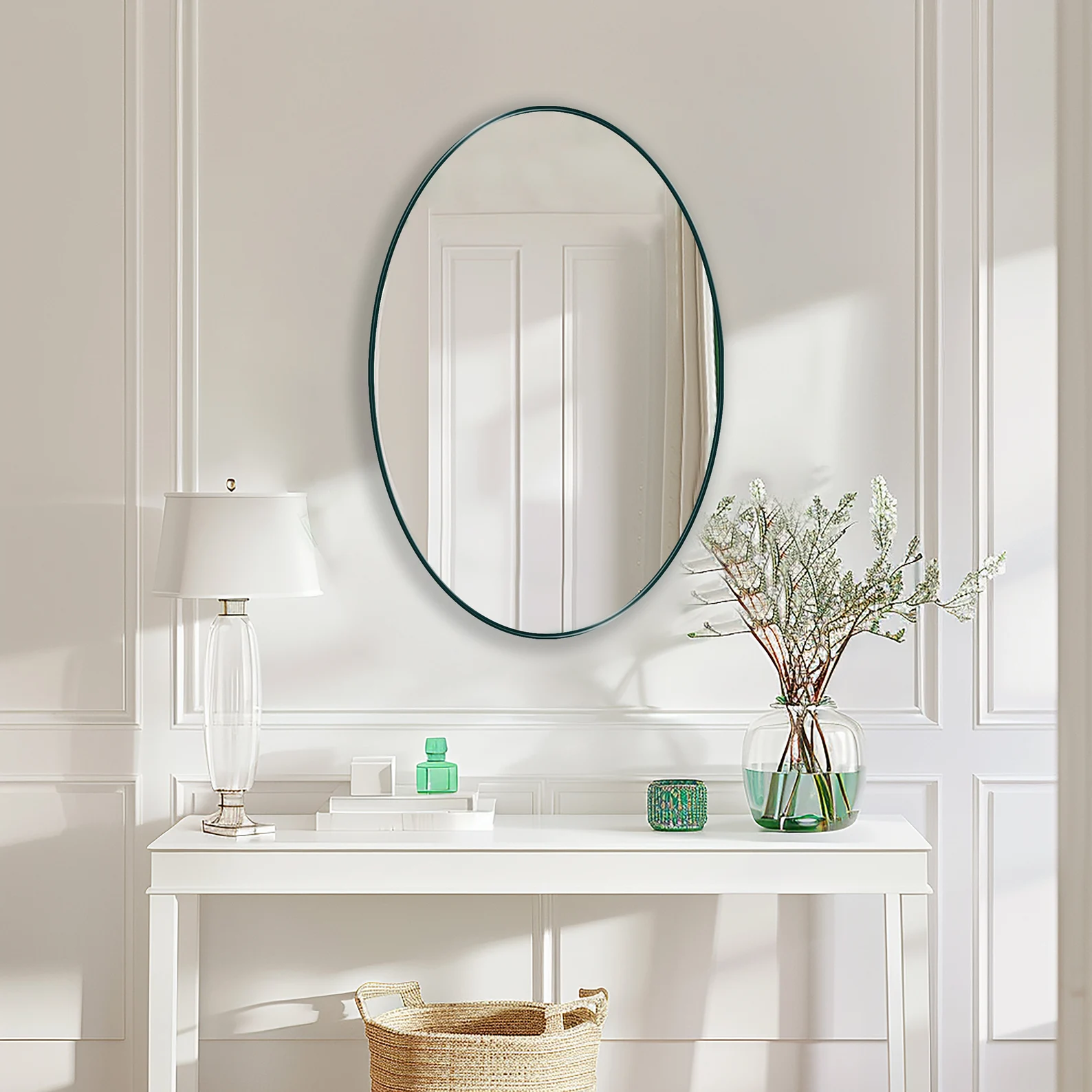 Black Framed Oval Vanity & Hallway Wall Mirror