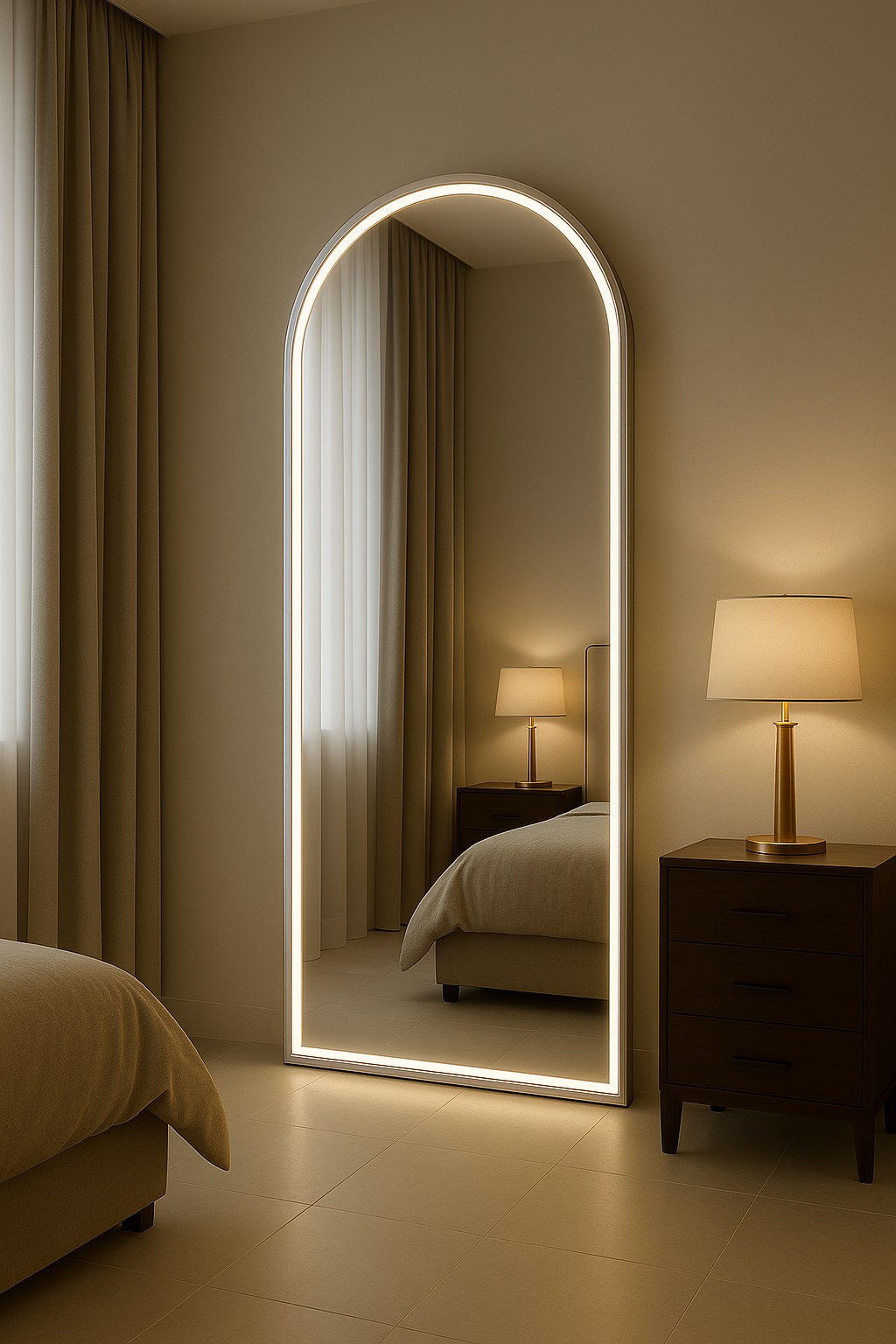 Silver Framed Arched Wall Mirror (LED)