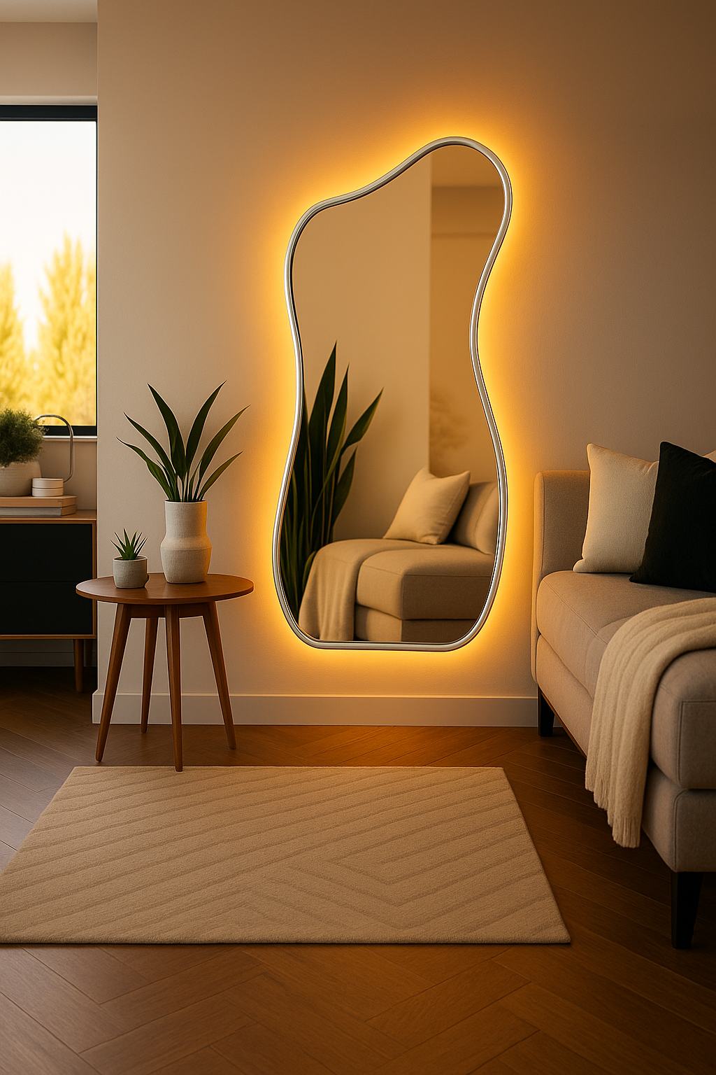 Silver Framed Elle Irregular Mirror (LED)