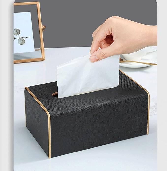Leather Tissue Box Black