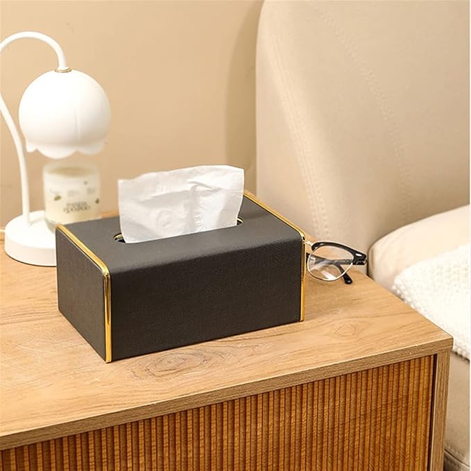 Leather Tissue Box Black