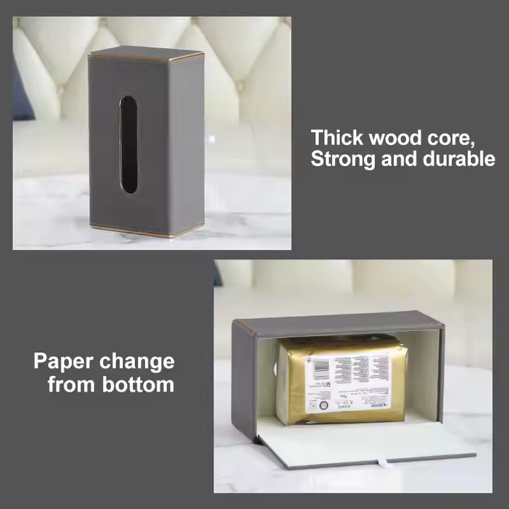 Leather Tissue Box Grey