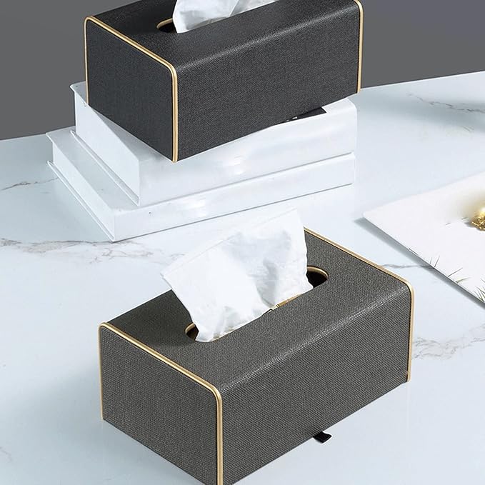 Leather Tissue Box Grey
