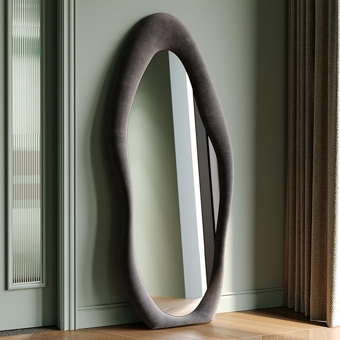 Grey Squiggly Framed Flannelette Wall Mirror