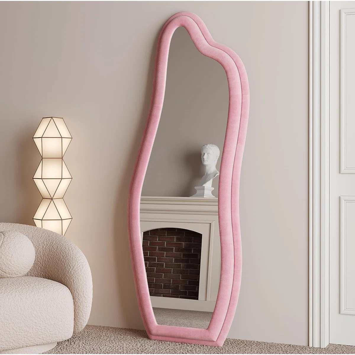 Hilda Pink Framed Flannelette Irregular Wall Mirror
