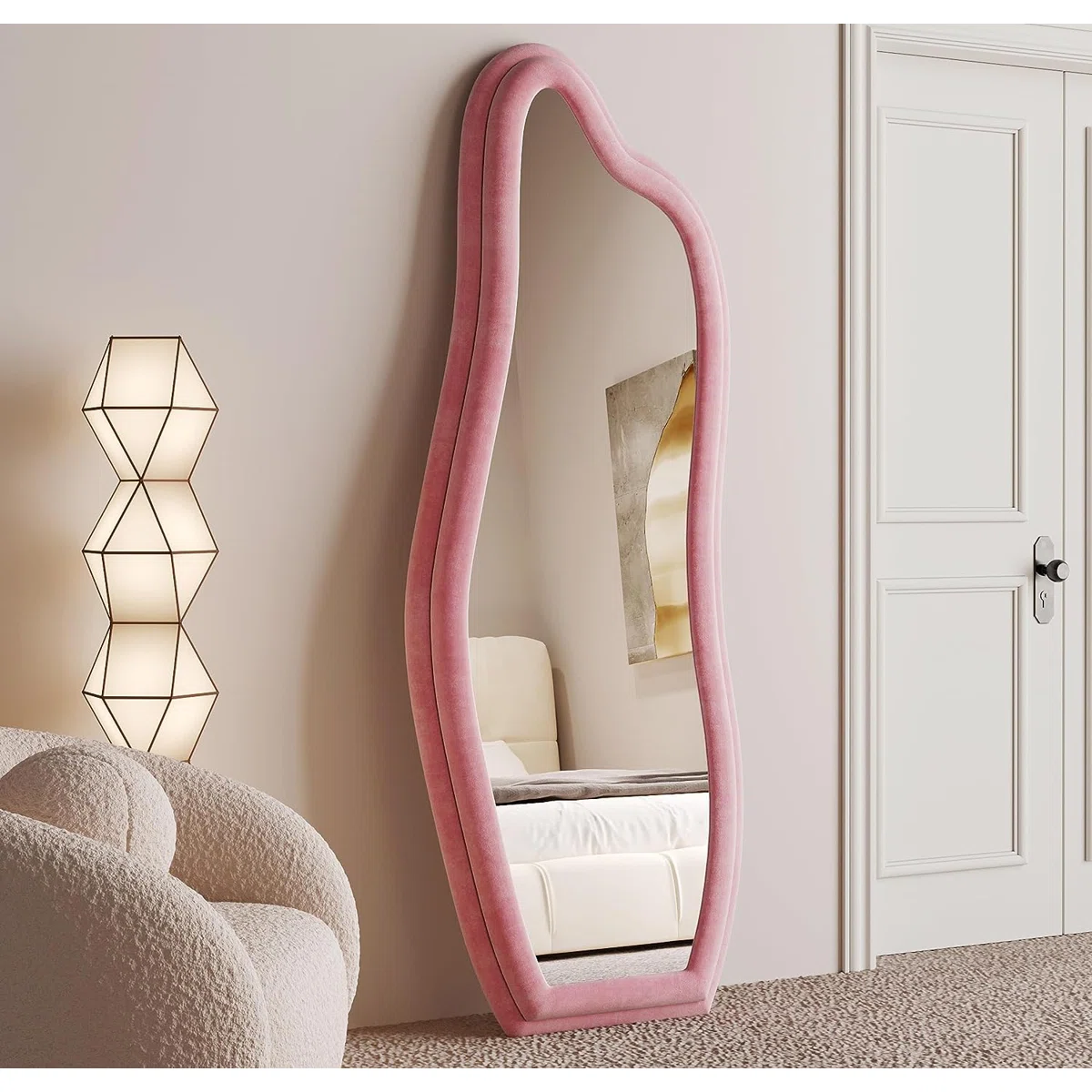 Hilda Pink Framed Flannelette Irregular Wall Mirror