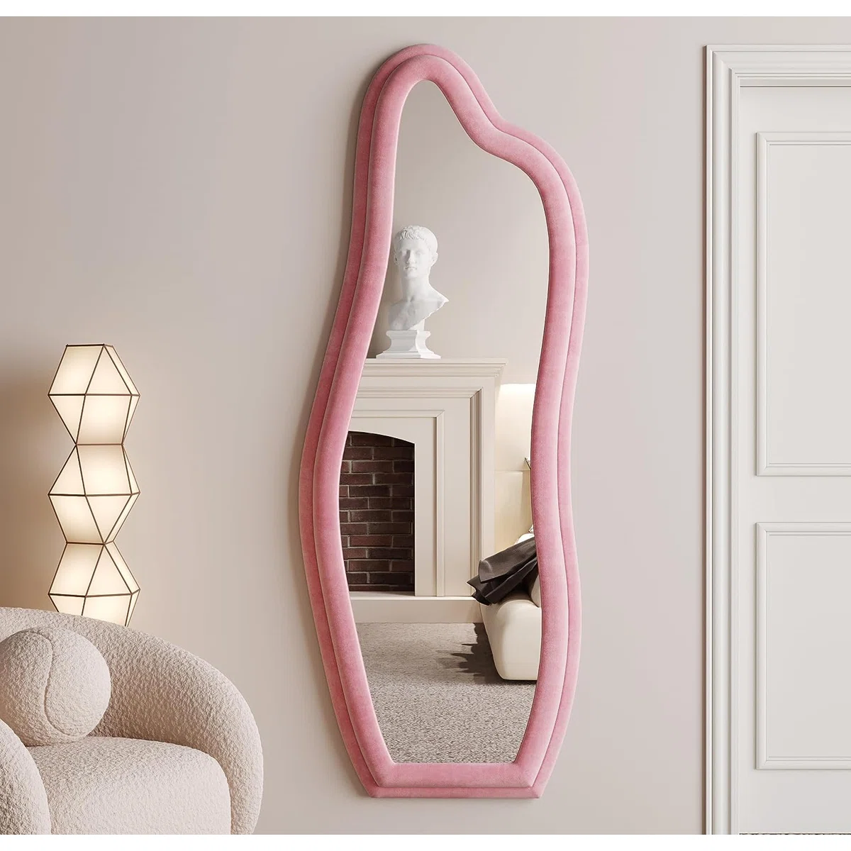 Hilda Pink Framed Flannelette Irregular Wall Mirror