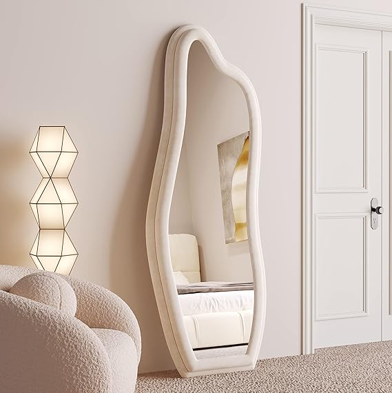Hilda White Framed Flannelette Irregular Wall Mirror