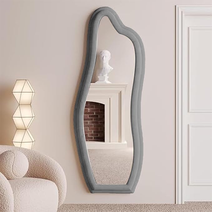 Hilda Grey Framed Flannelette Irregular Wall Mirror