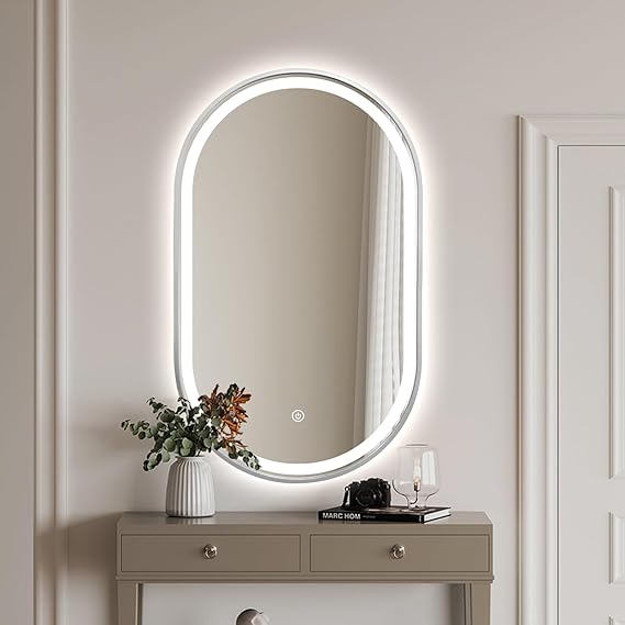 Silver Framed Oval Wall Mirror (LED)