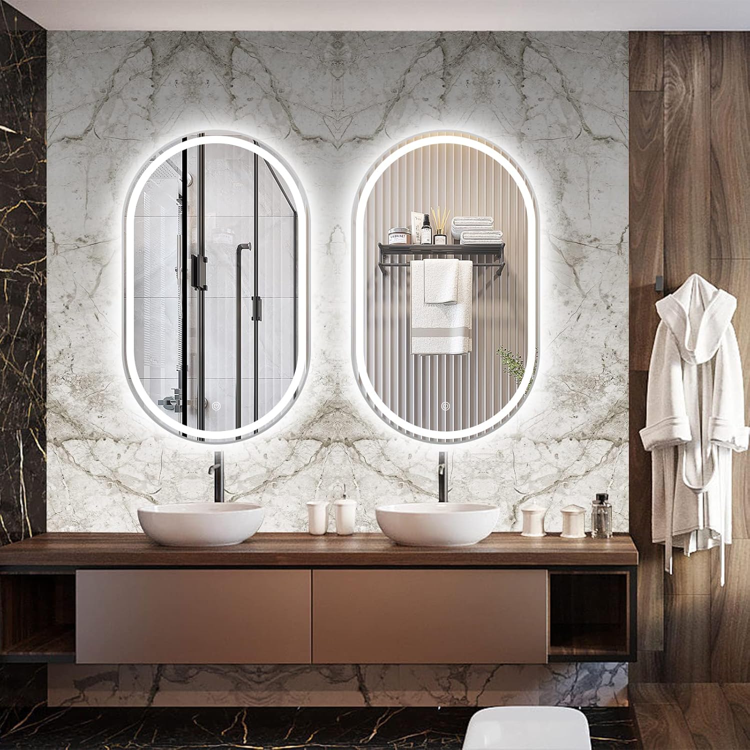 Silver Framed Oval Wall Mirror (LED)