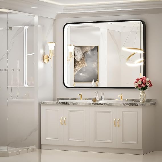 Inner LED Framed Black Rounded Corners Rectangular Mirror