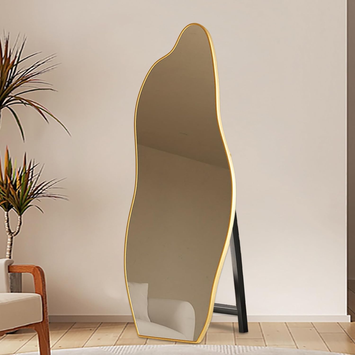 Golden Framed Odessa Irregular Mirror With Stand (LED)