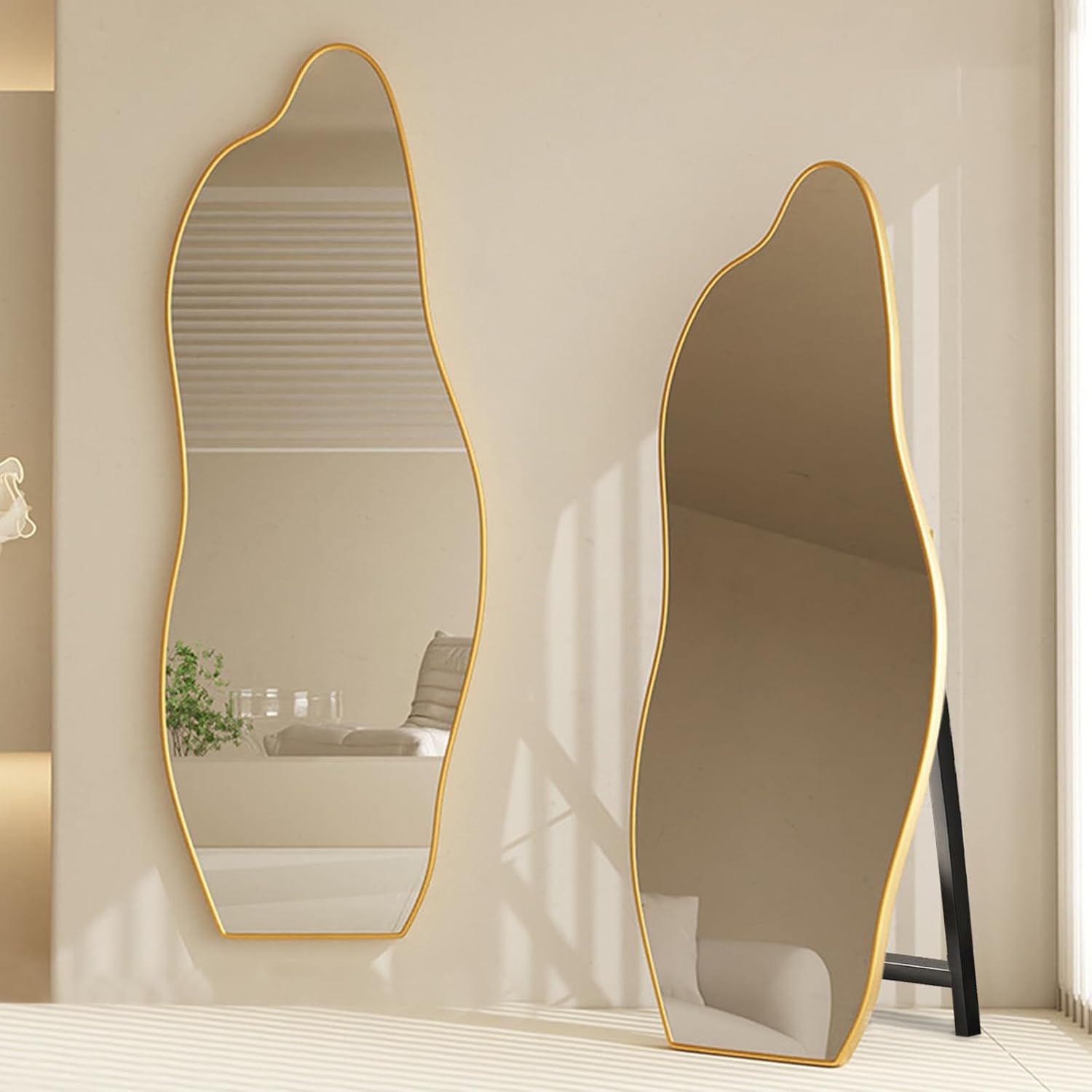 Golden Framed Odessa Irregular Mirror With Stand (LED)