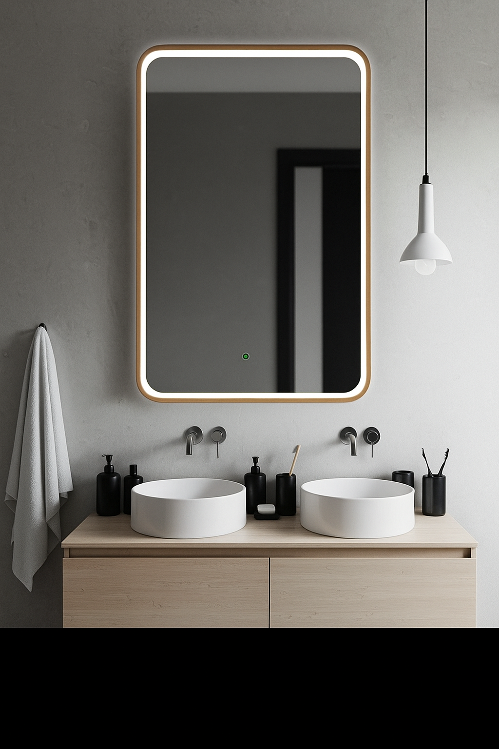 Inner LED Framed Golden Rounded Corners Rectangular Mirror
