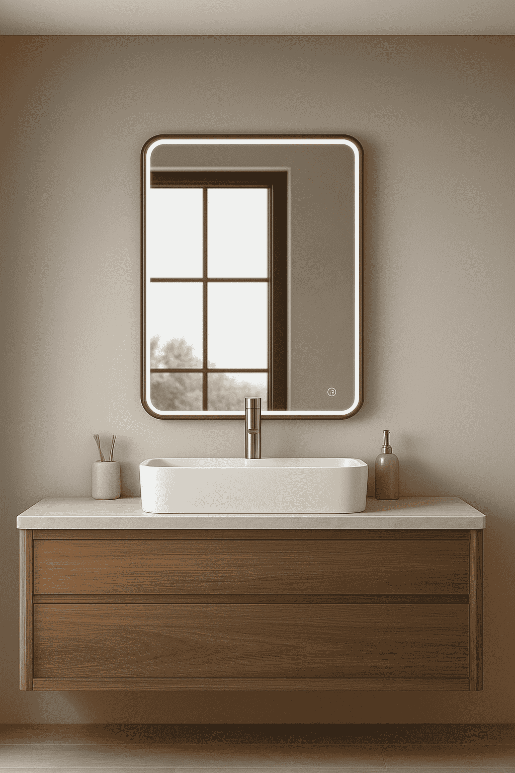 Black Frame With Inner LED Rectangular Wall Mirror