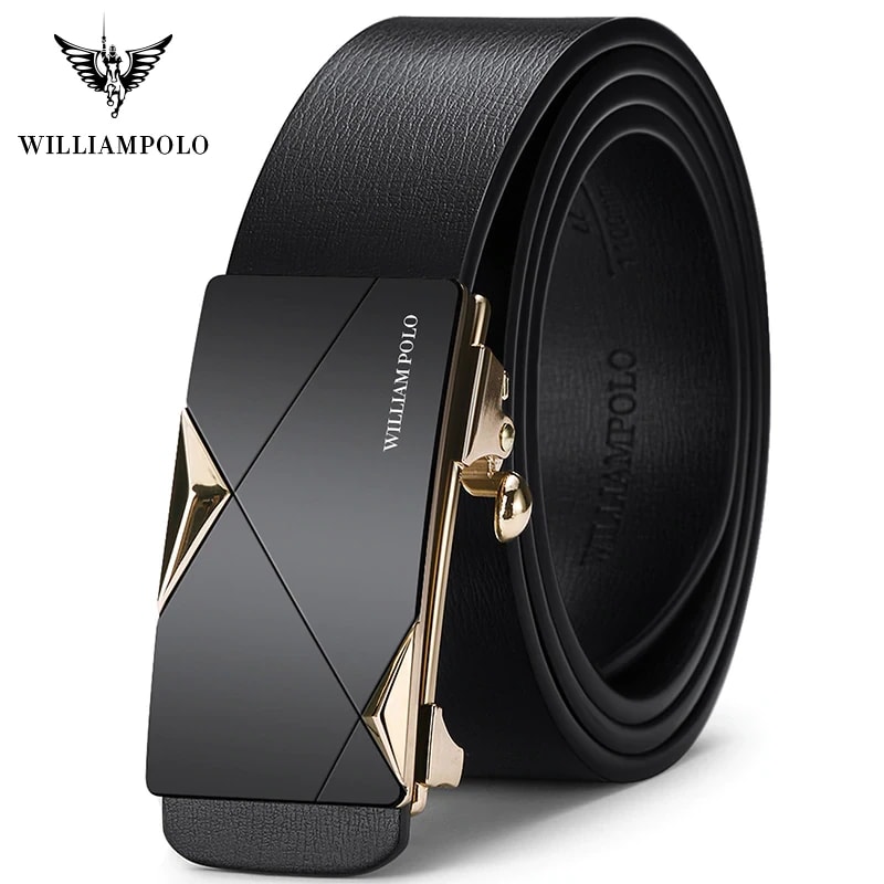 WILLIAMPOLO Fashion Men Leather Belts Solid Buckle