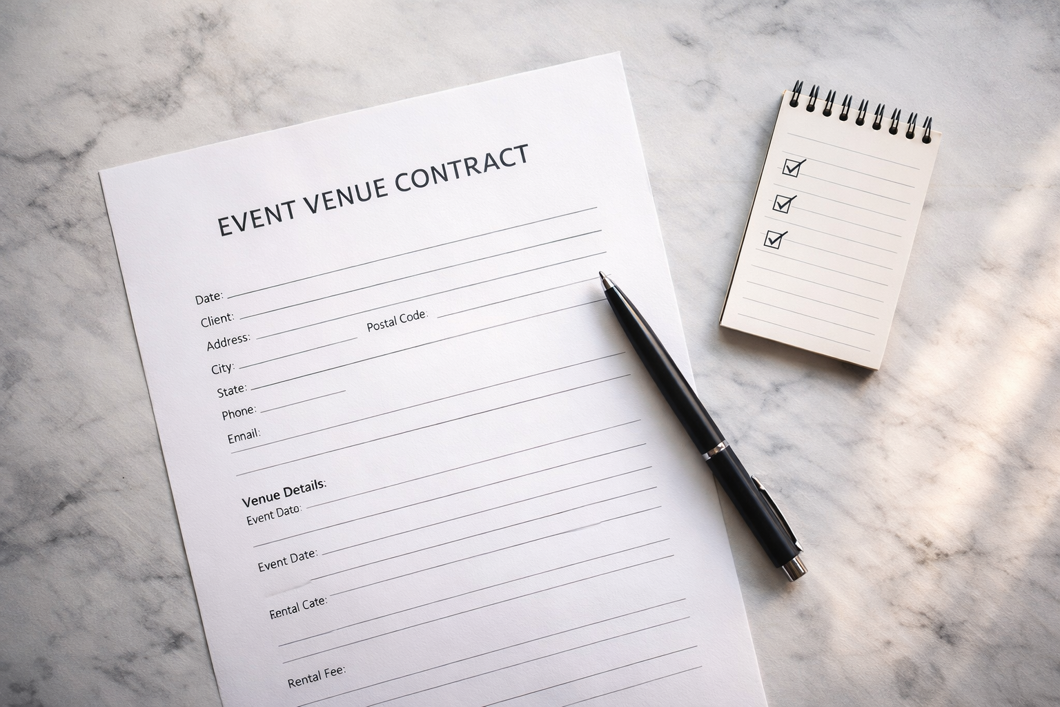 27 questions à poser avant de signer un contrat de salle de réception (checklist complète)