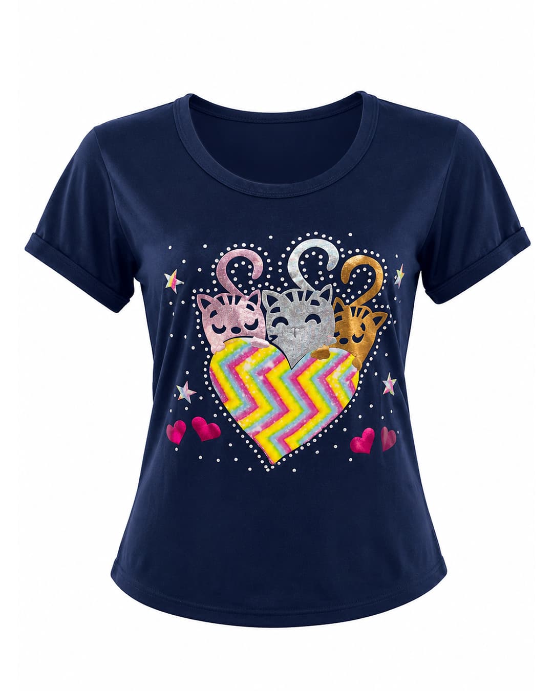 Blusa de Gatos con Corazón Glitter