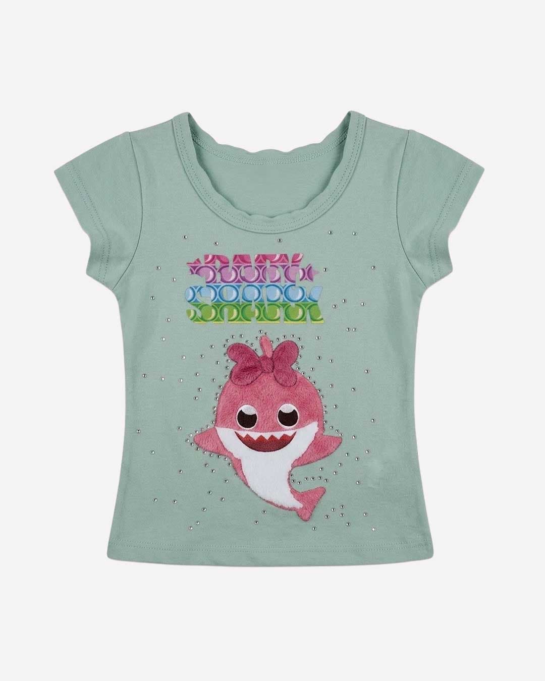 Blusa de Bebé  aplicacion Tiburón Rosa y Brillos